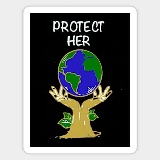 Protect Her Hands Holding Up Globe Magnet